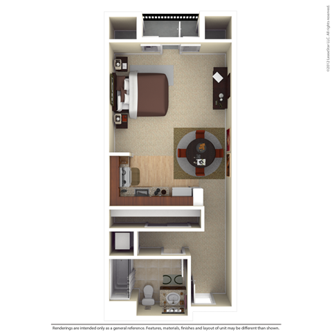 Floor plan for studio, 1 bath, 516 sqft